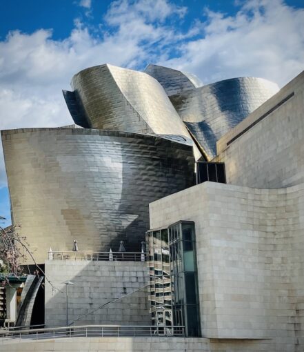 Metallic sculpture-like Guggenheim Museum of Bilbao in Spain.