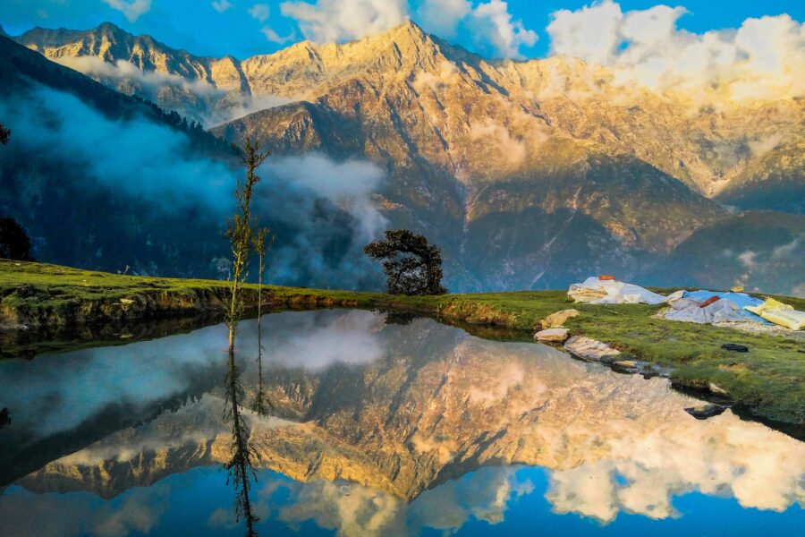 Reflection of snow-capped mountain in a lake.