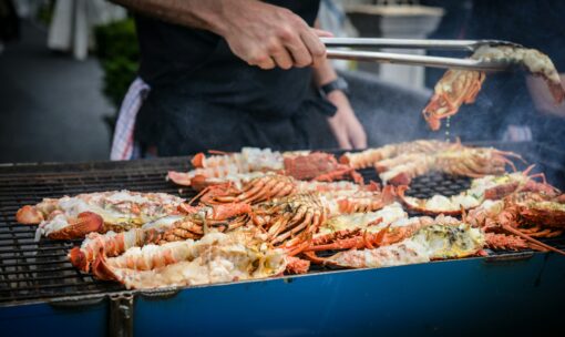 Sizzling char-grilled king prawns. Delicious!