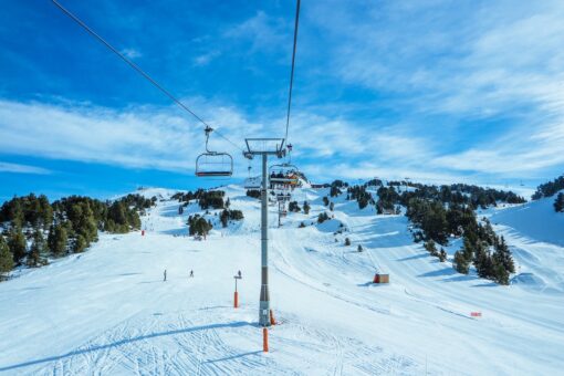 Photo from ski lift with panoramic alpine view.