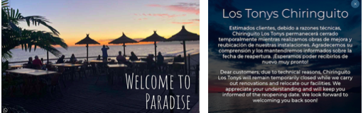 Website page of a beachside restaurant announcing its closure...due to receding land at seafront.